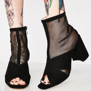Dolls Kill 🌟 Black Mesh Peep Toe Ankle Boots